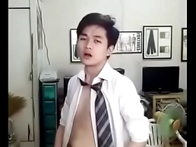 Cute chinese twink strips down and cums