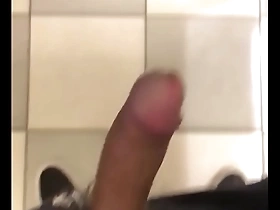 Asian guy jerking off in mall restroom