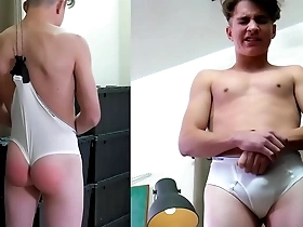 Twink gets a surprise wedgie while being spanked
