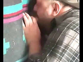 2 married men tag team mouth at gloryhole